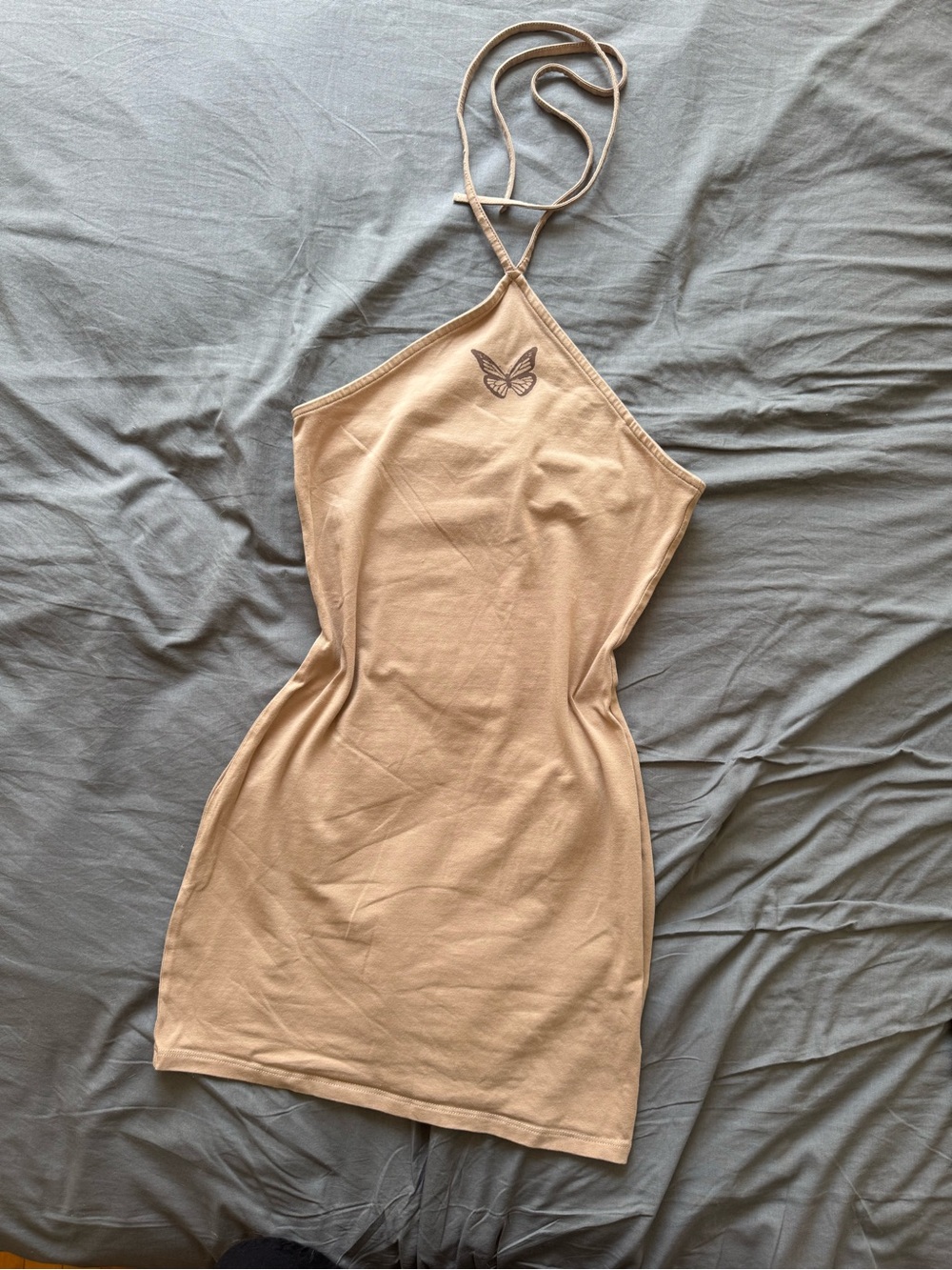 H&M Beige Halter Mini Dress with Butterfly Detail